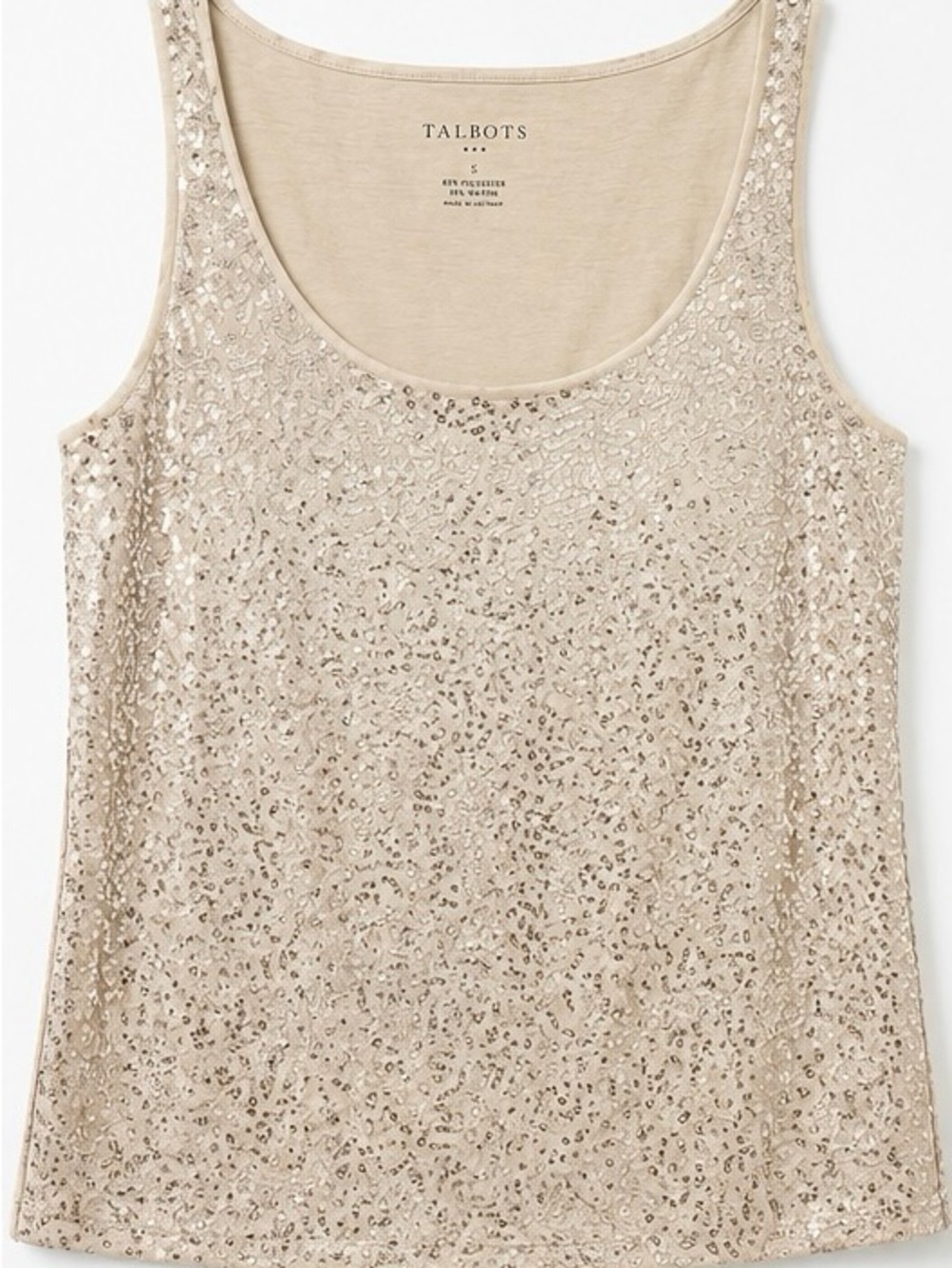 Talbots Champagne Sequin Tank Top Size Small Elegant Sleeveless Blouse
